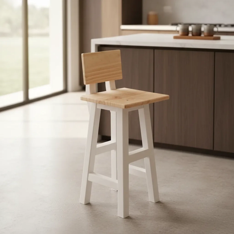 TABURETES MADERA BLANCO ASIENTO VITRIFICADO MODELO KO - 1
