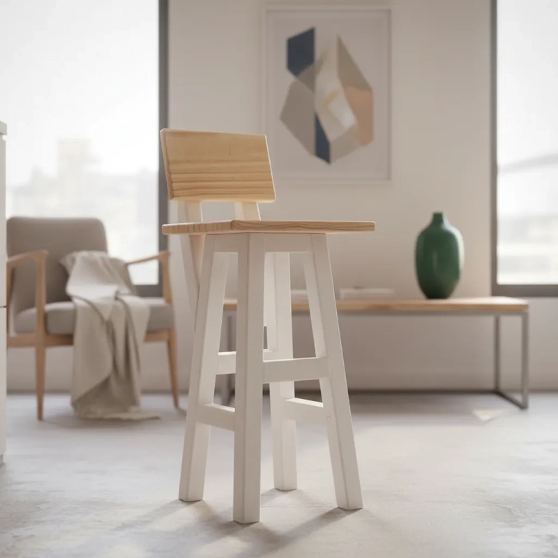 TABURETES MADERA BLANCO ASIENTO VITRIFICADO MODELO KO - 2