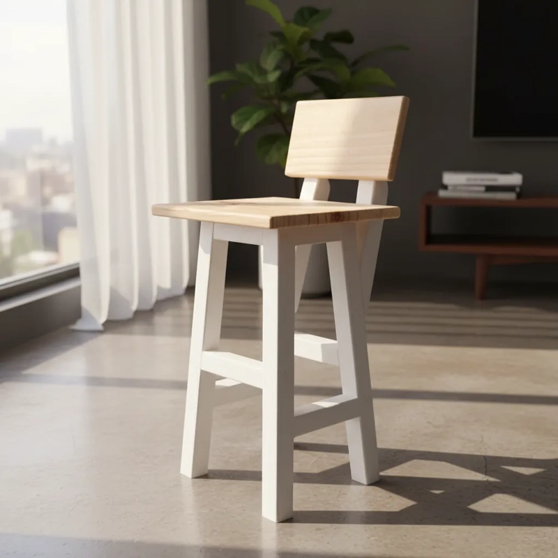 TABURETES MADERA BLANCO ASIENTO VITRIFICADO MODELO KO - 3