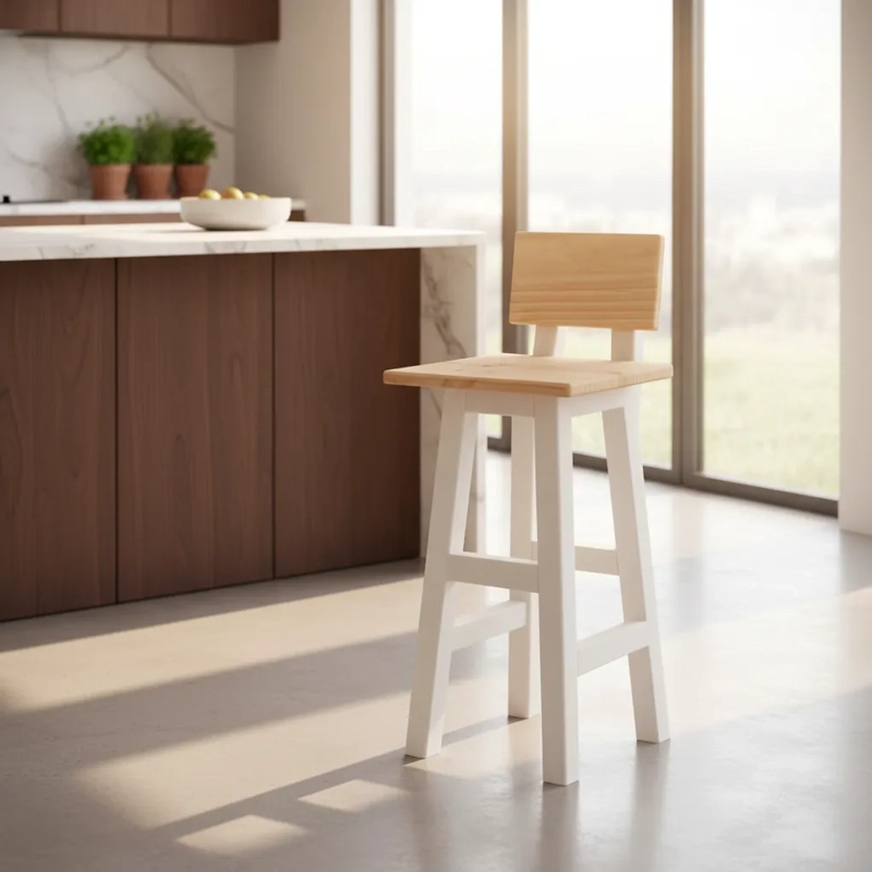 TABURETES MADERA BLANCO ASIENTO VITRIFICADO MODELO KO - 4