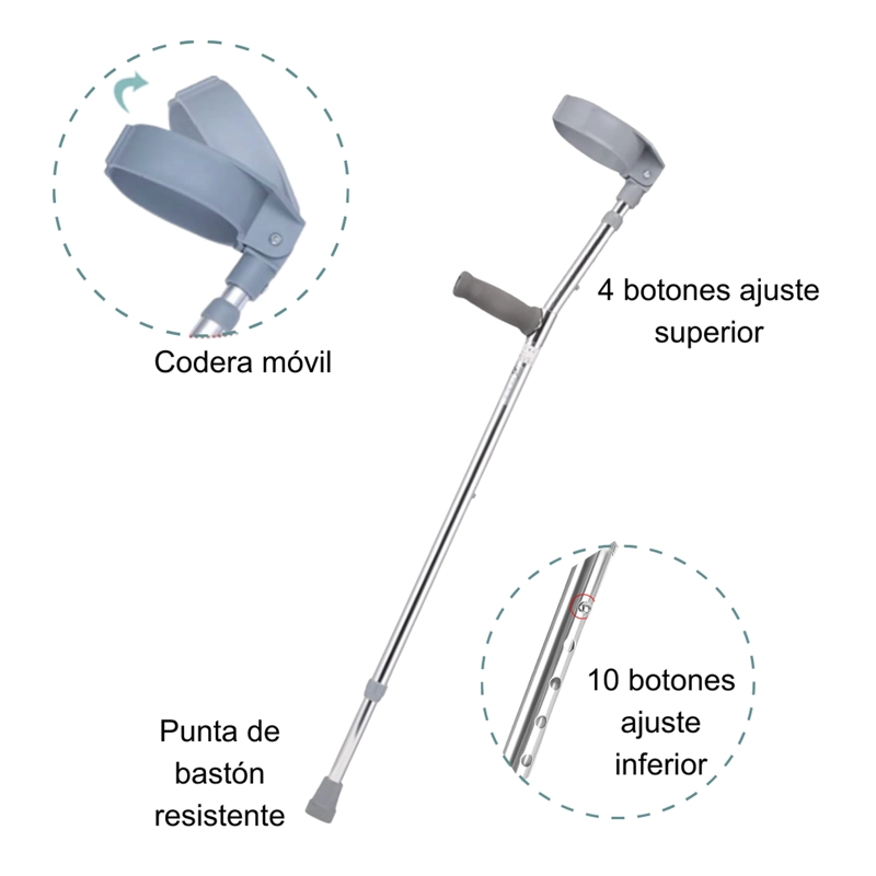 BASTON CANADIENSE AJUSTABLE CON CODERA MOVIL - 3