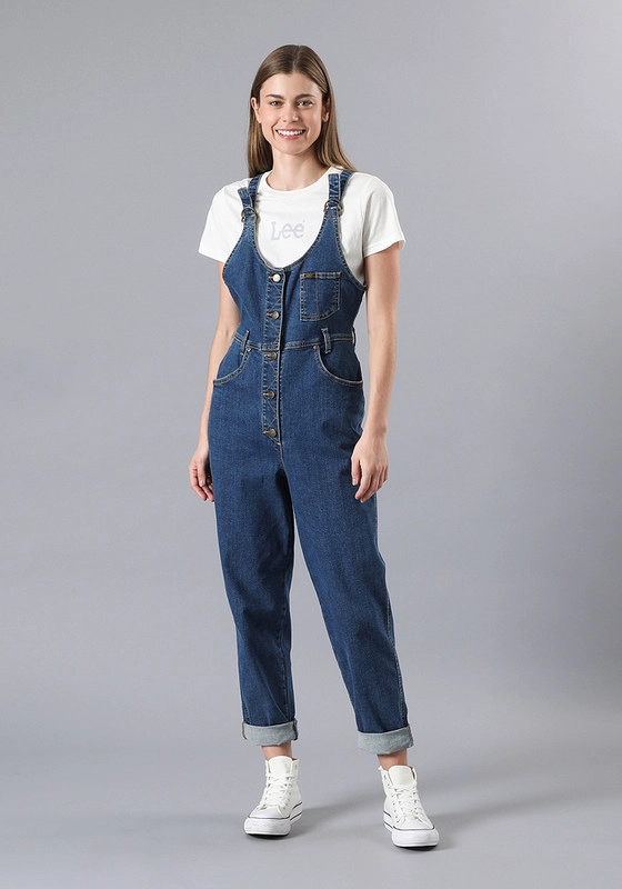 JARDINERA RELAXED FIT MOM BIB AZUL MEDIO - 1