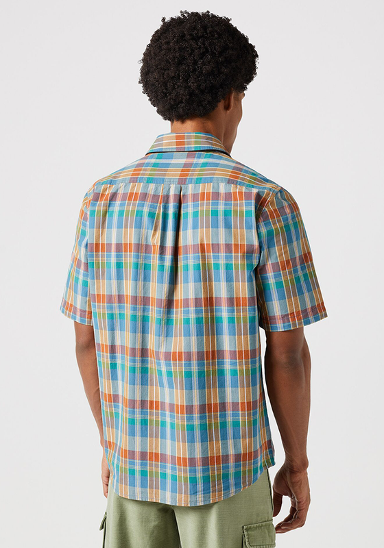 CAMISA REGULAR FIT 1 POCKET PLAID SS CELESTE - 2