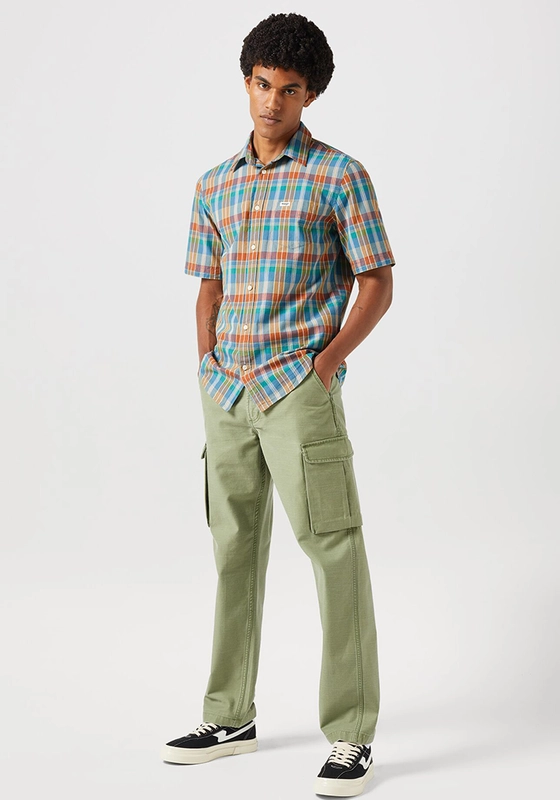 CAMISA REGULAR FIT 1 POCKET PLAID SS CELESTE - 3