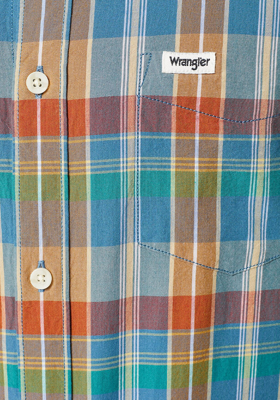 CAMISA REGULAR FIT 1 POCKET PLAID SS CELESTE - 5