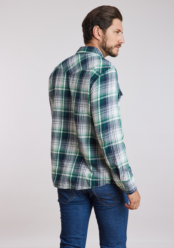 CAMISA HOMBRE WESTERN SHIRT GREEN BLUE PLAID - 2