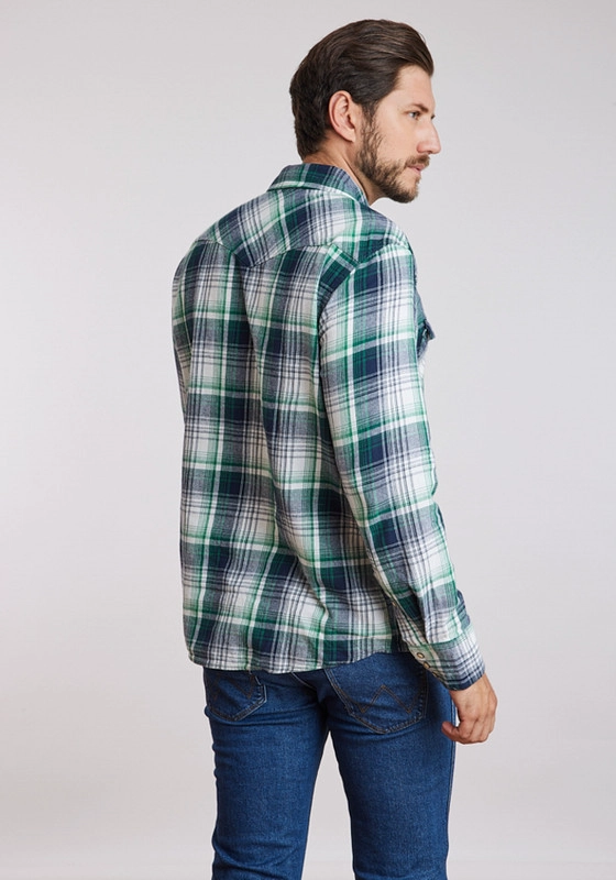 CAMISA HOMBRE WESTERN SHIRT GREEN BLUE PLAID - 2