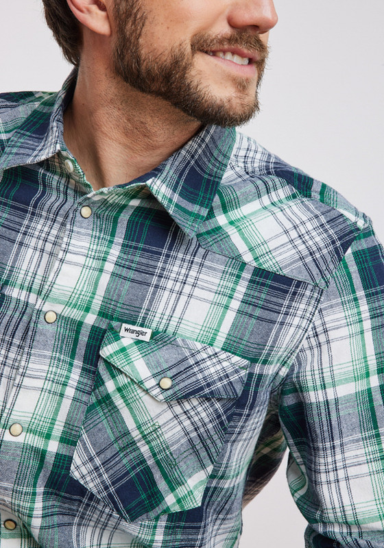 CAMISA HOMBRE WESTERN SHIRT GREEN BLUE PLAID - 3