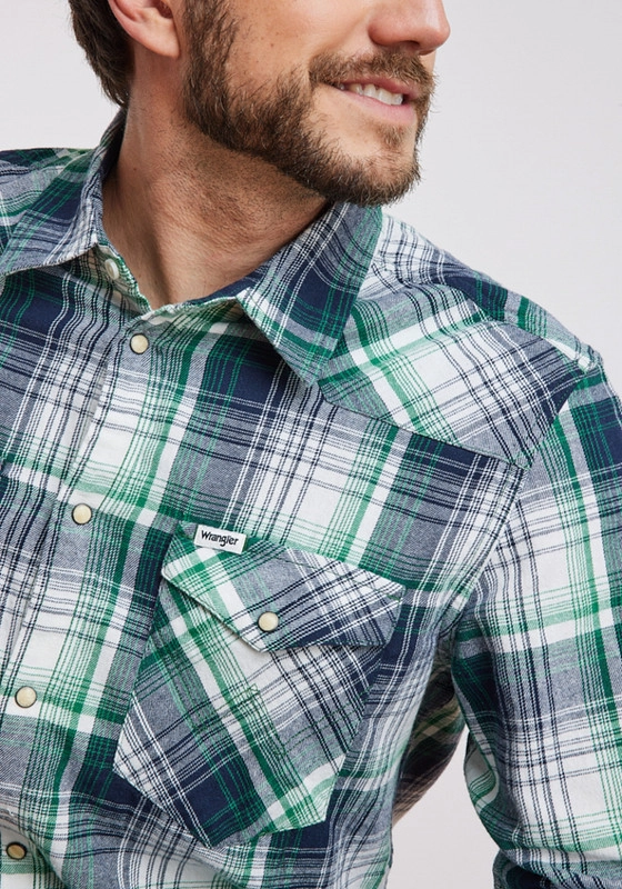 CAMISA HOMBRE WESTERN SHIRT GREEN BLUE PLAID - 3