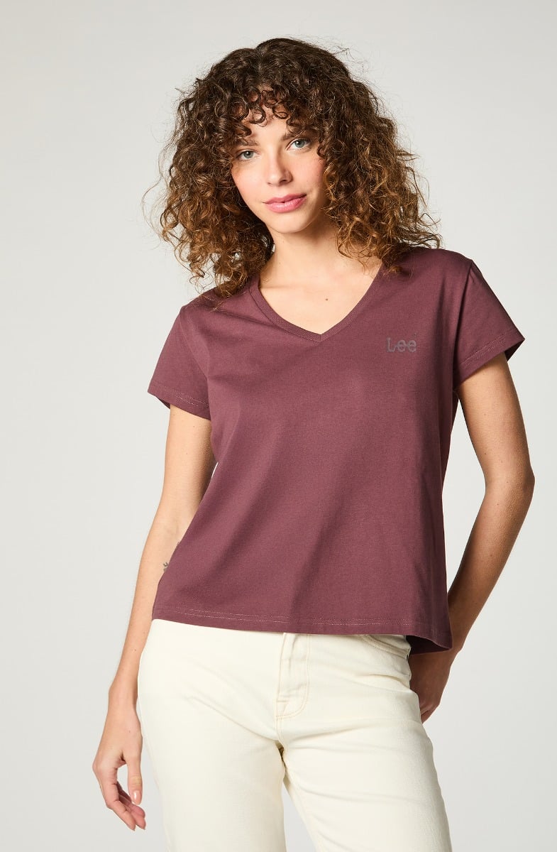 POLERA MUJER RELAXED V NECK BURGUNDY - 1