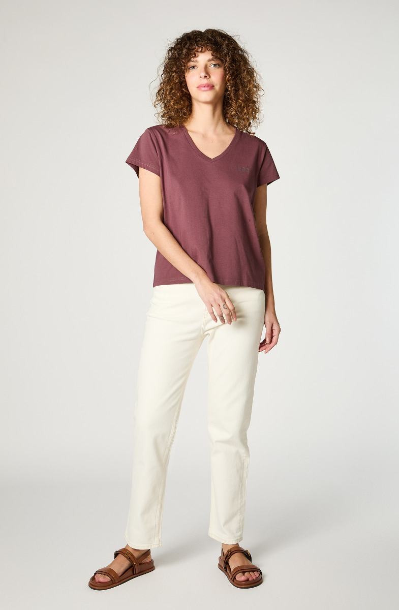 POLERA MUJER RELAXED V NECK BURGUNDY - 4