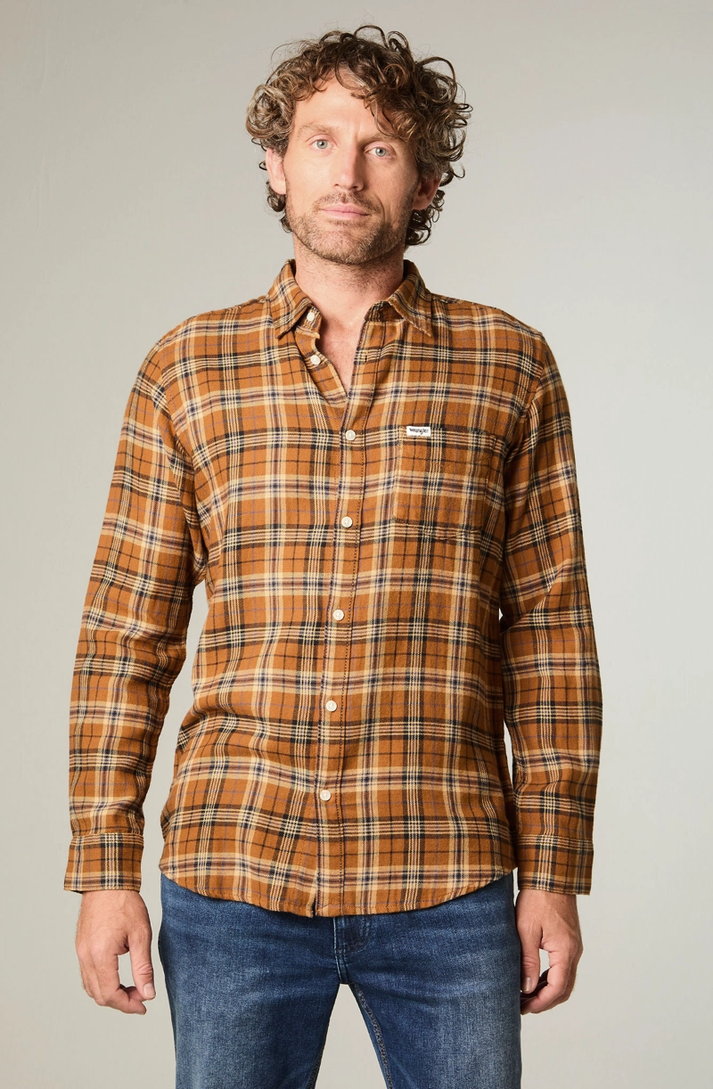 CAMISA HOMBRE 1 POCKET FLANNEL REGULAR FIT CAFE - 1