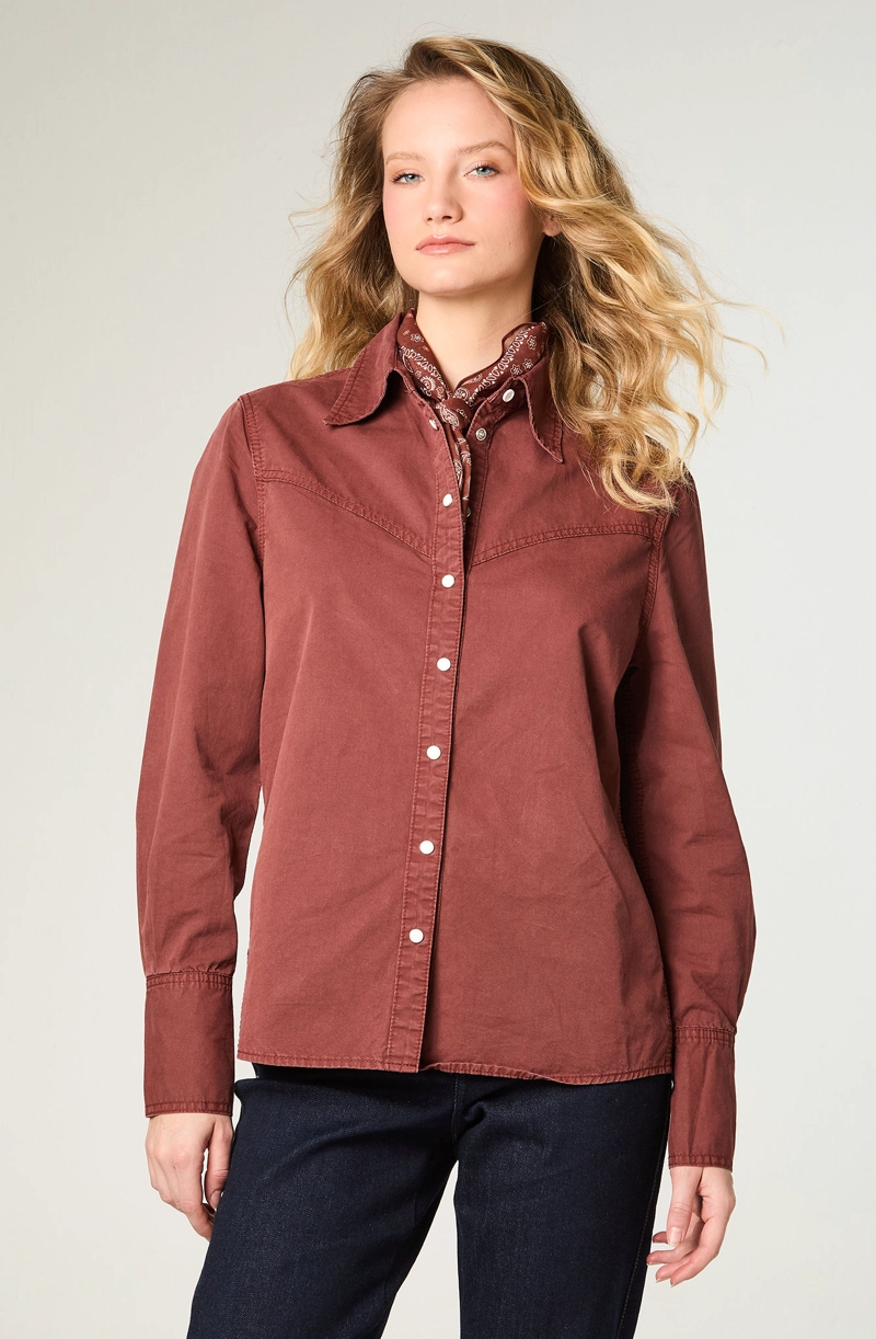 CAMISA MUJER V-YOKE DENIM REGULAR FIT BRICK BURNT - 1