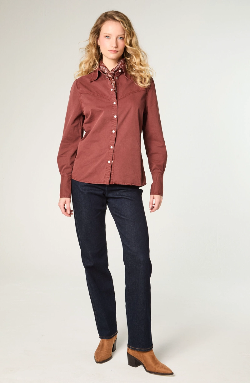 CAMISA MUJER V-YOKE DENIM REGULAR FIT BRICK BURNT - 2