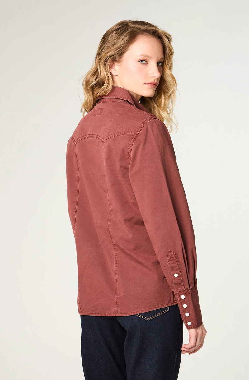 CAMISA MUJER V-YOKE DENIM REGULAR FIT BRICK BURNT - 4