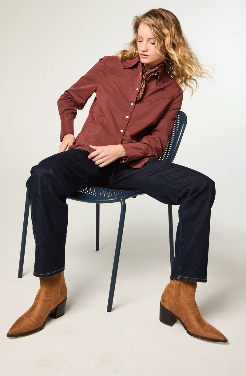 CAMISA MUJER V-YOKE DENIM REGULAR FIT BRICK BURNT - 6