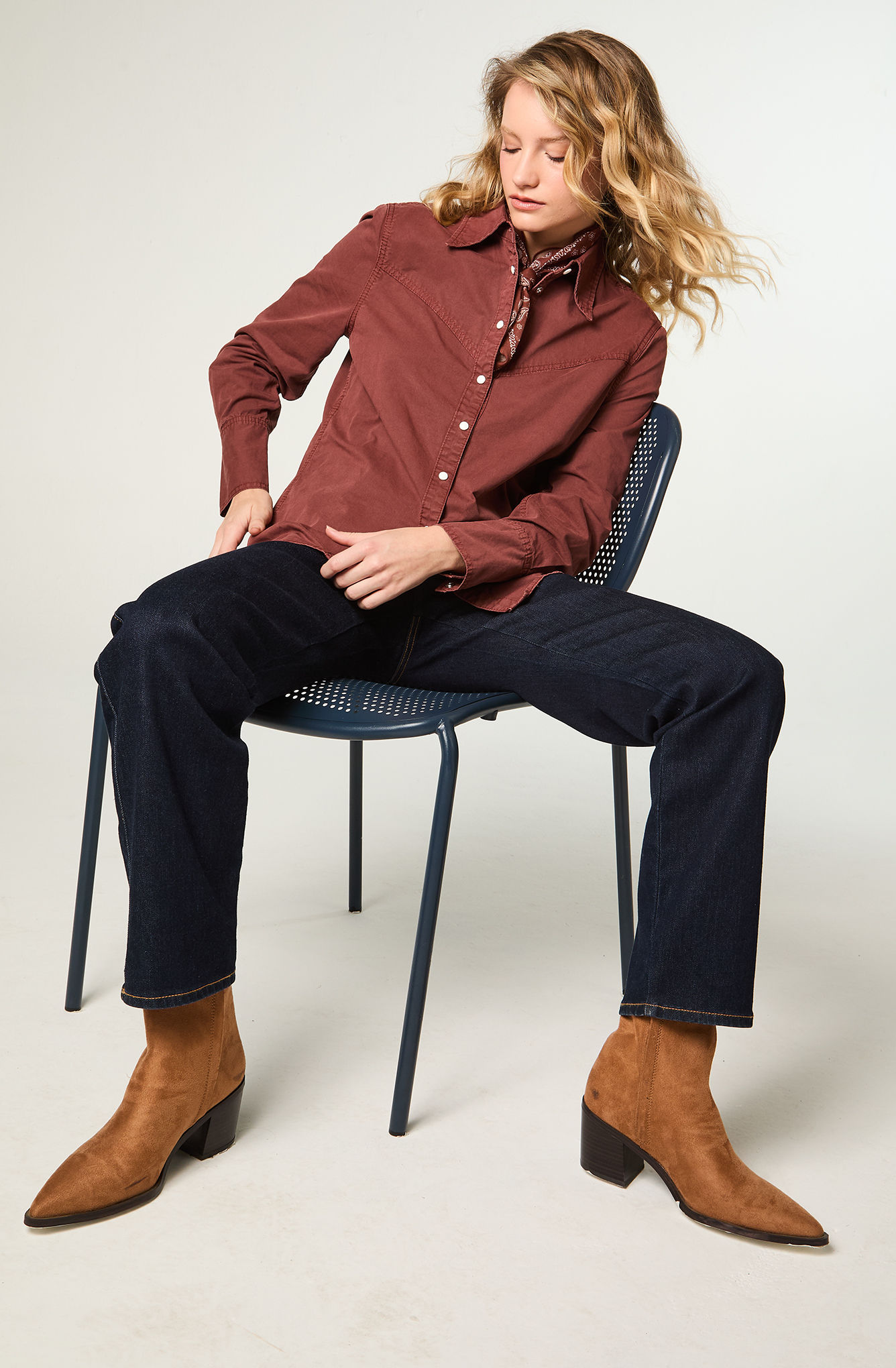 CAMISA MUJER V-YOKE DENIM REGULAR FIT BRICK BURNT - 6