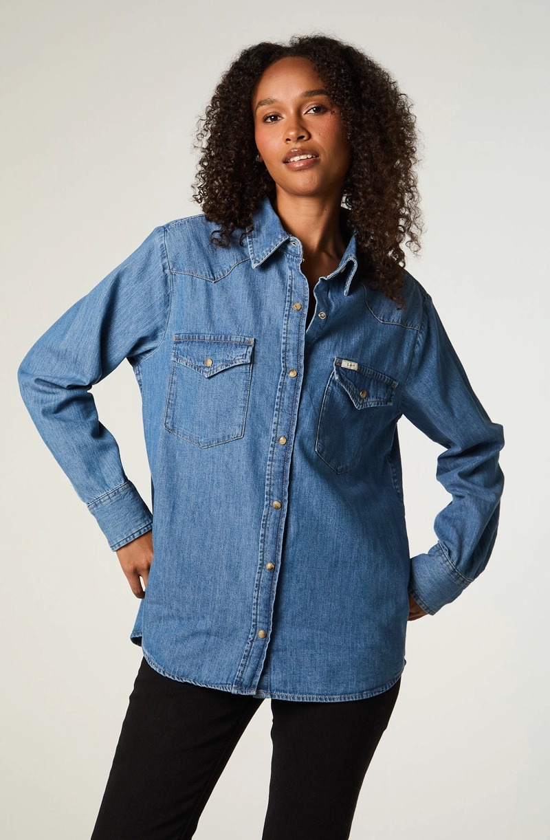 CAMISA  MUJER REGULAR AZUL MEDIO WESTERN - 1