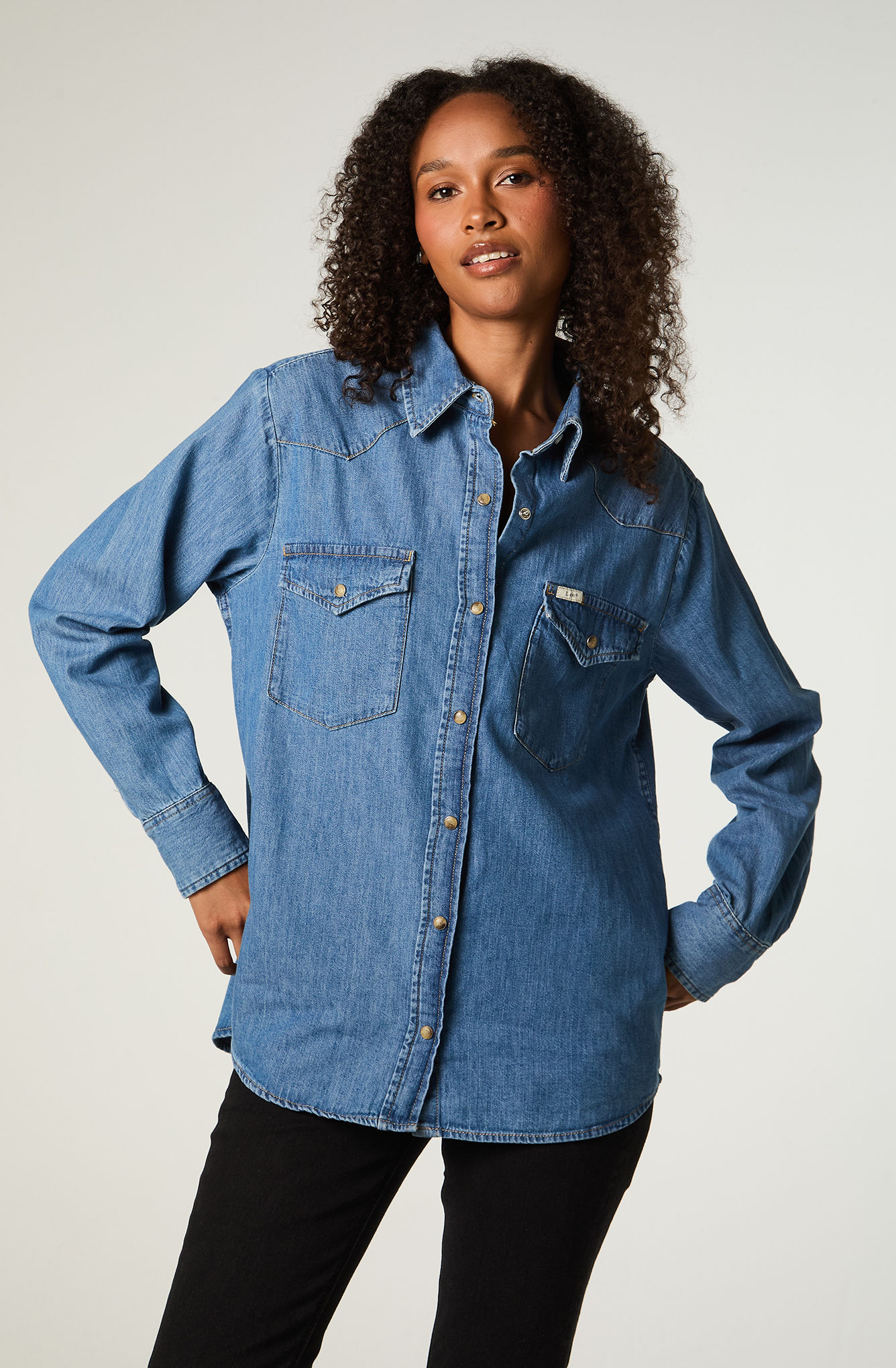 CAMISA  MUJER REGULAR AZUL MEDIO WESTERN - 1