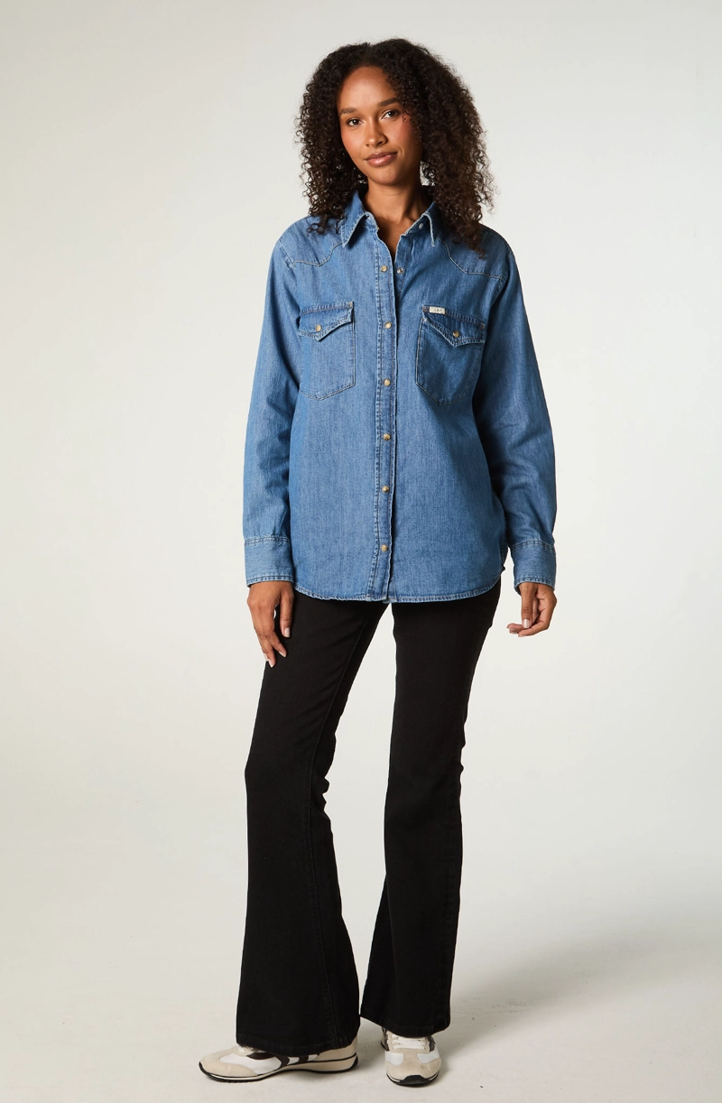 CAMISA  MUJER REGULAR AZUL MEDIO WESTERN - 2