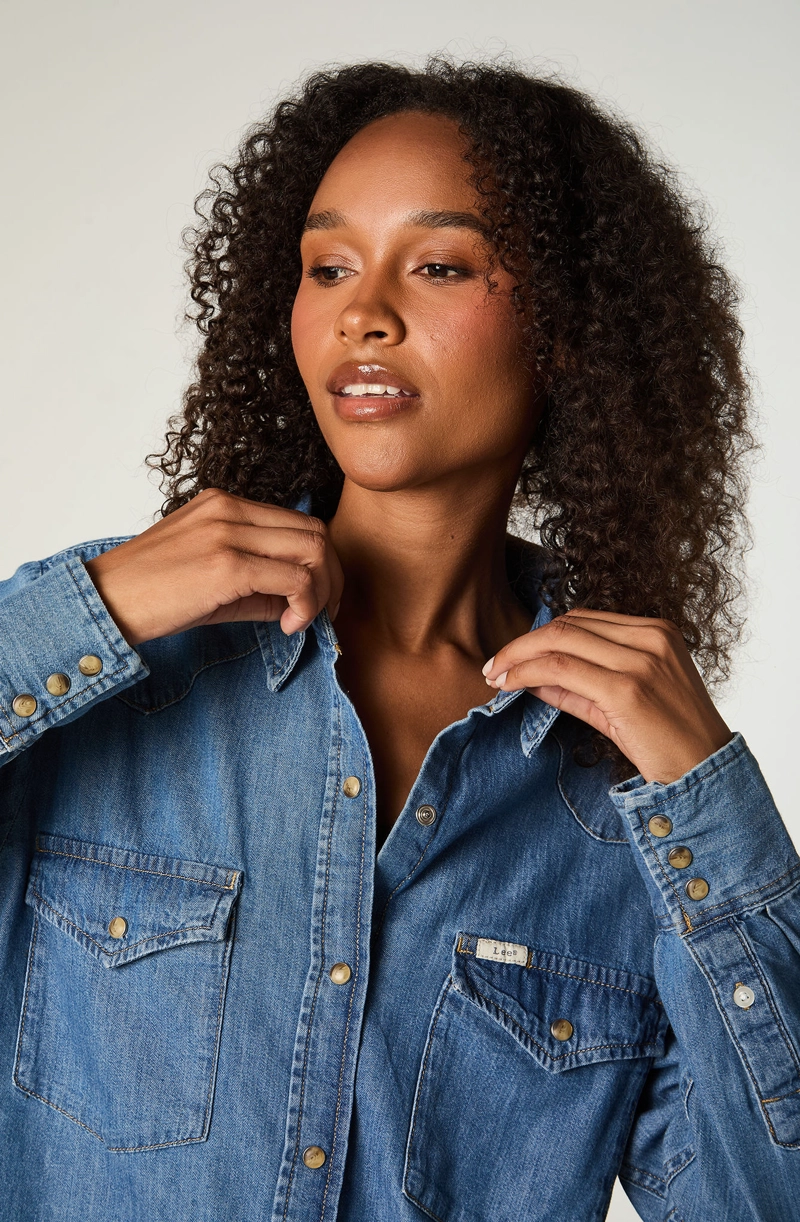 CAMISA  MUJER REGULAR AZUL MEDIO WESTERN - 3