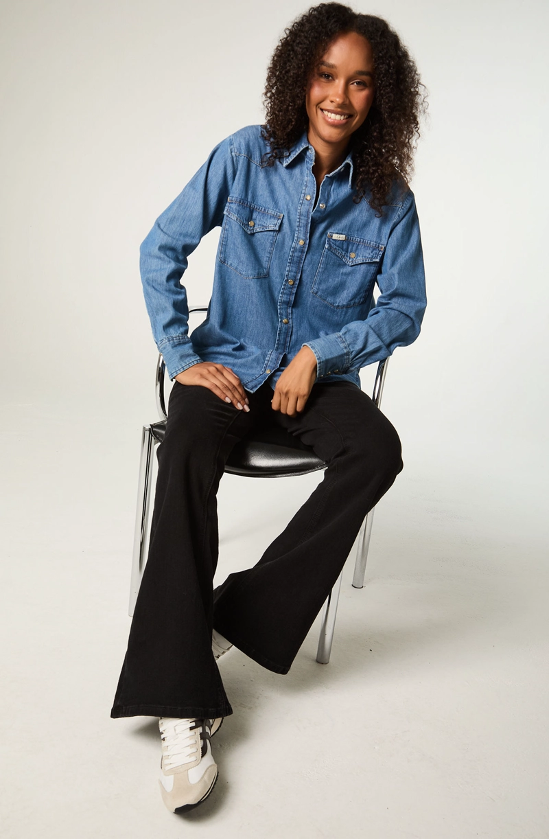 CAMISA  MUJER REGULAR AZUL MEDIO WESTERN - 4