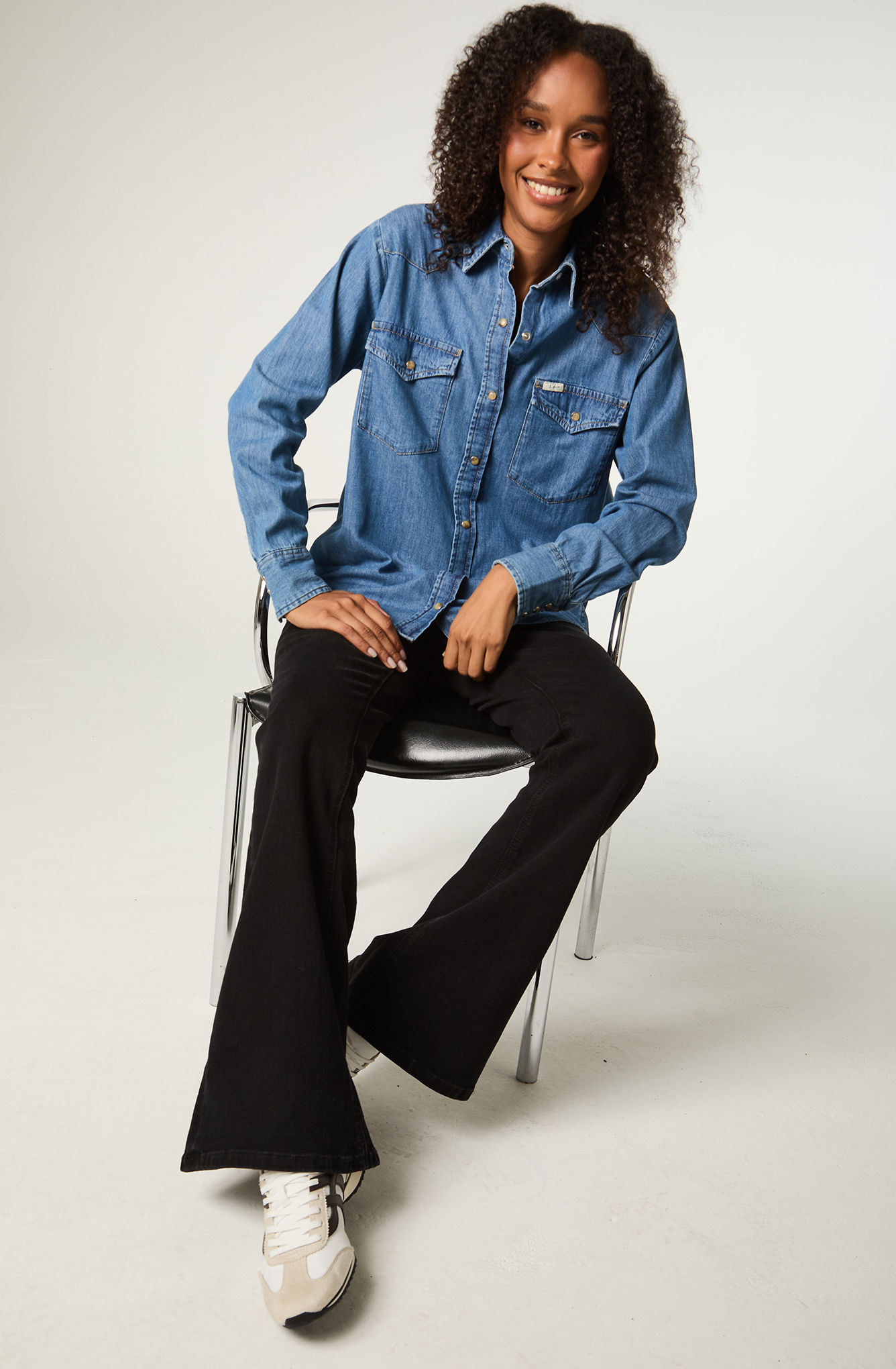 CAMISA  MUJER REGULAR AZUL MEDIO WESTERN - 4