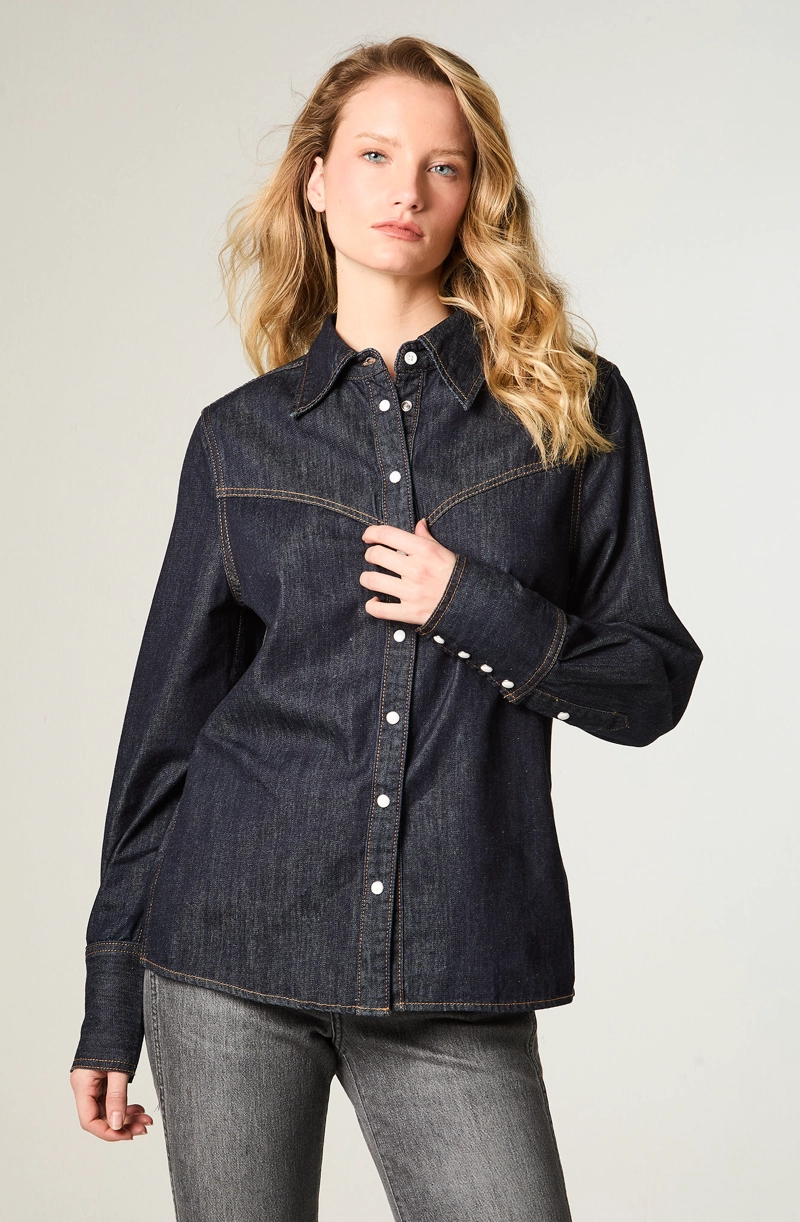 CAMISA MUJER V-YOKE DENIM REGULAR FIT AZUL - 1