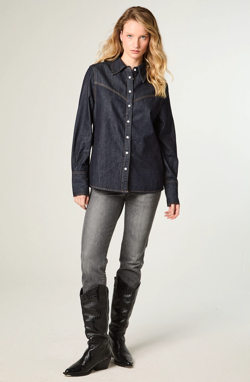 CAMISA MUJER V-YOKE DENIM REGULAR FIT AZUL - 2