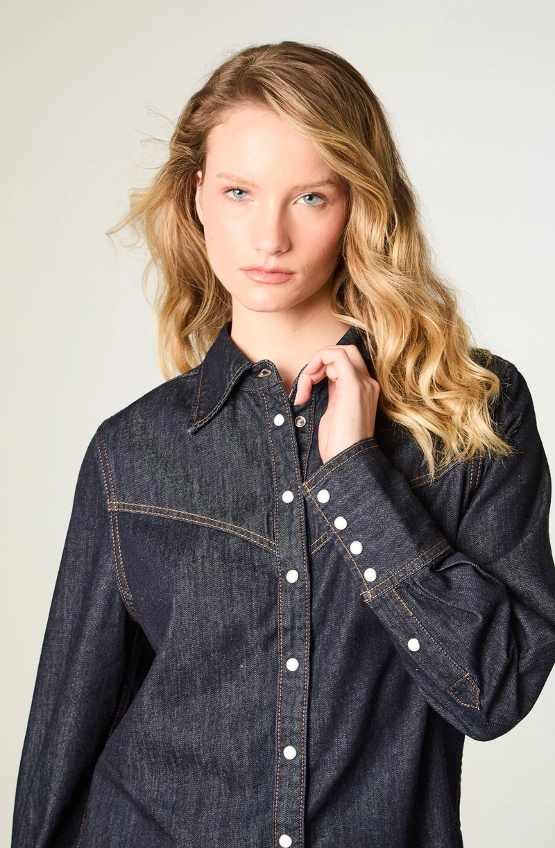CAMISA MUJER V-YOKE DENIM REGULAR FIT AZUL - 3