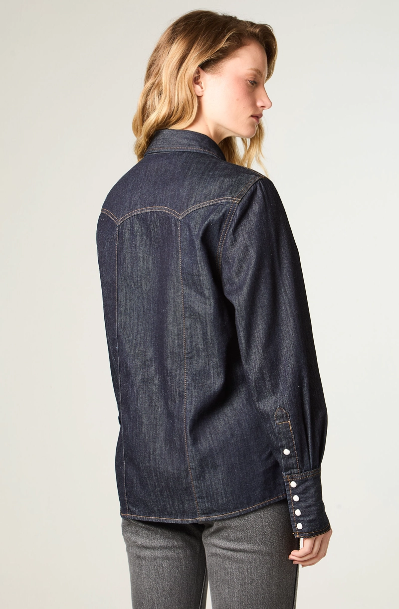 CAMISA MUJER V-YOKE DENIM REGULAR FIT AZUL - 4