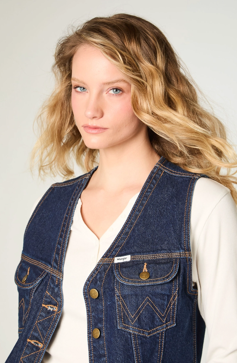 CHAQUETA MUJER VEST DENIM REGULAR FIT RAW - 3