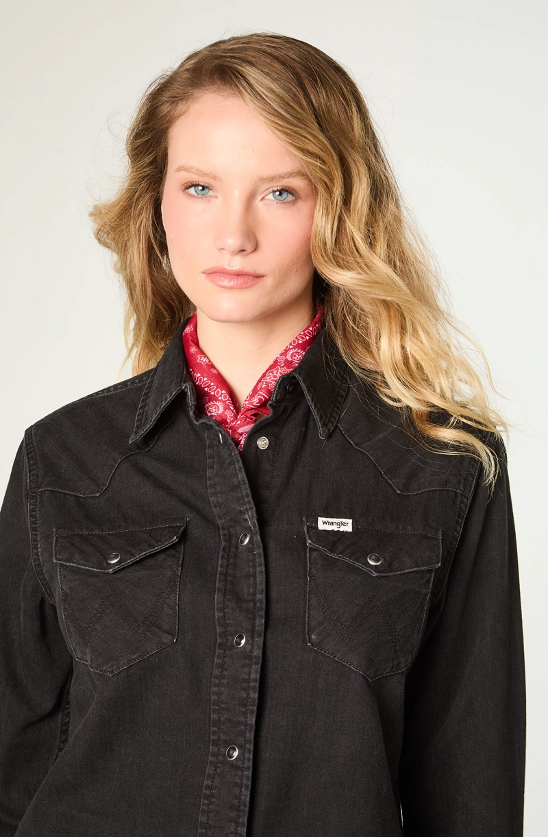 CAMISA MUJER WESTERN SHIRT DENIM REGULAR FIT NEGRO - 3