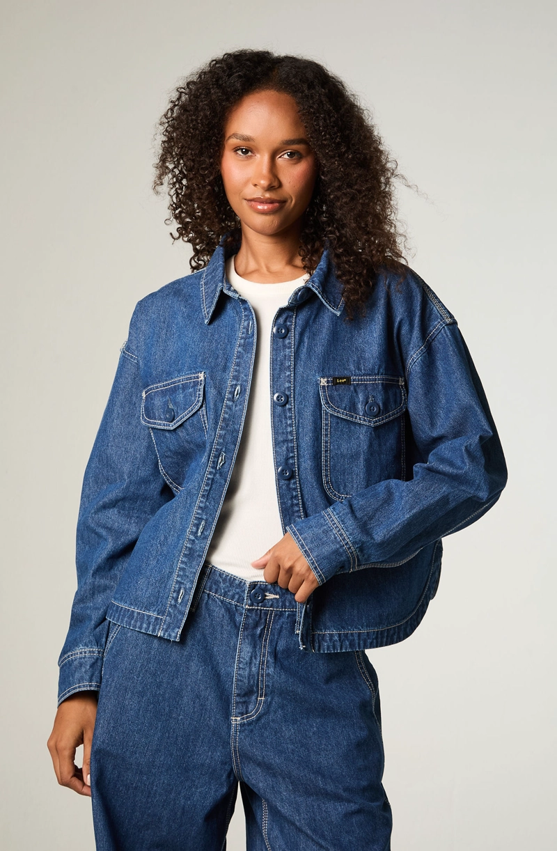 CHAQUETA MUJER CROP AZUL UTILITY - 1