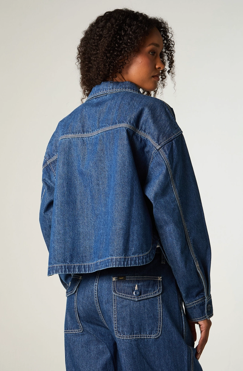 CHAQUETA MUJER CROP AZUL UTILITY - 4