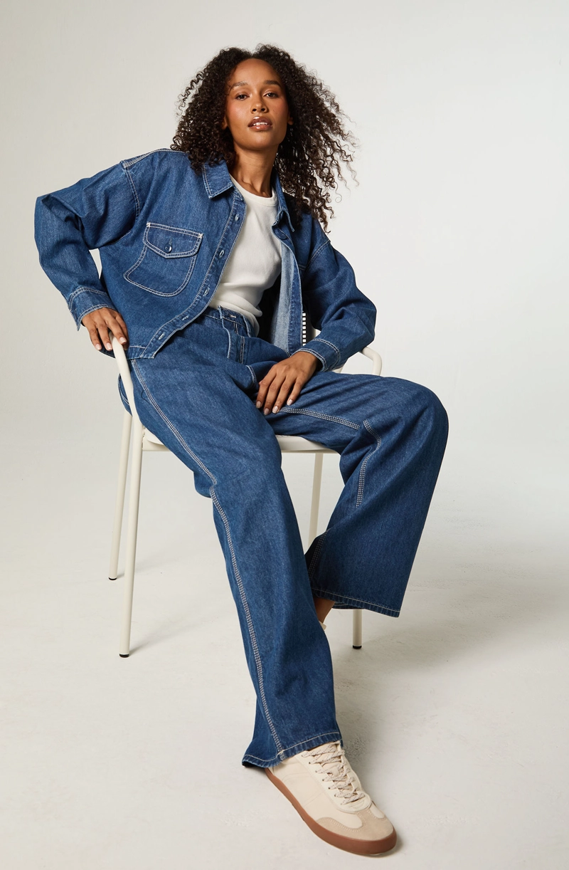 CHAQUETA MUJER CROP AZUL UTILITY - 5