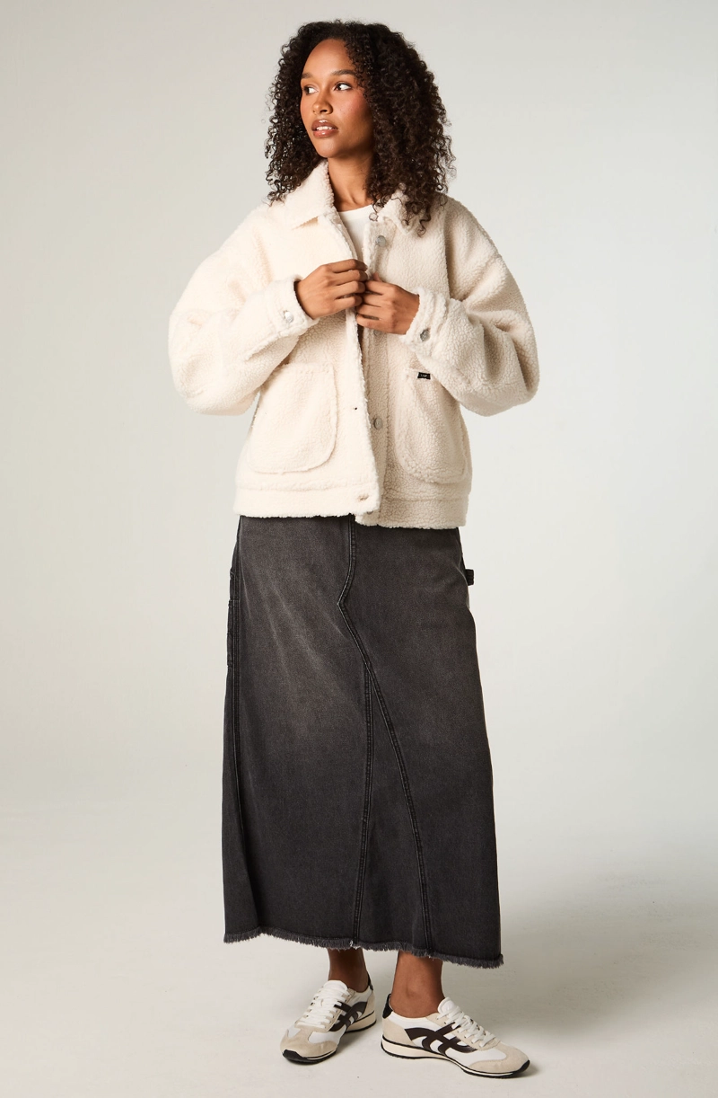 CHAQUETA MUJER CROP ECRU SHERPA - 2