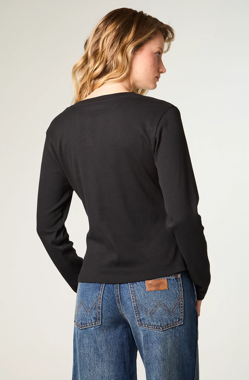 POLERA MUJER FEMME HENLEY SLIM FIT NEGRO - 4