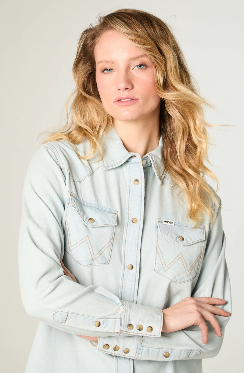 CAMISA MUJER WESTERN SHIRT DENIM REGULAR FIT CELESTE - 3