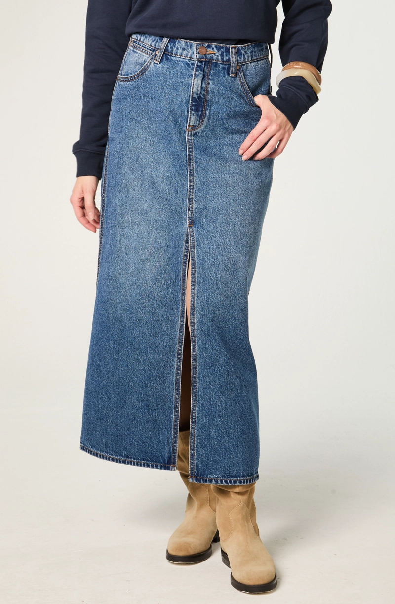FALDA MUJER DENIM MAXI SKIRT REGULAR FIT LONG AZUL - 1