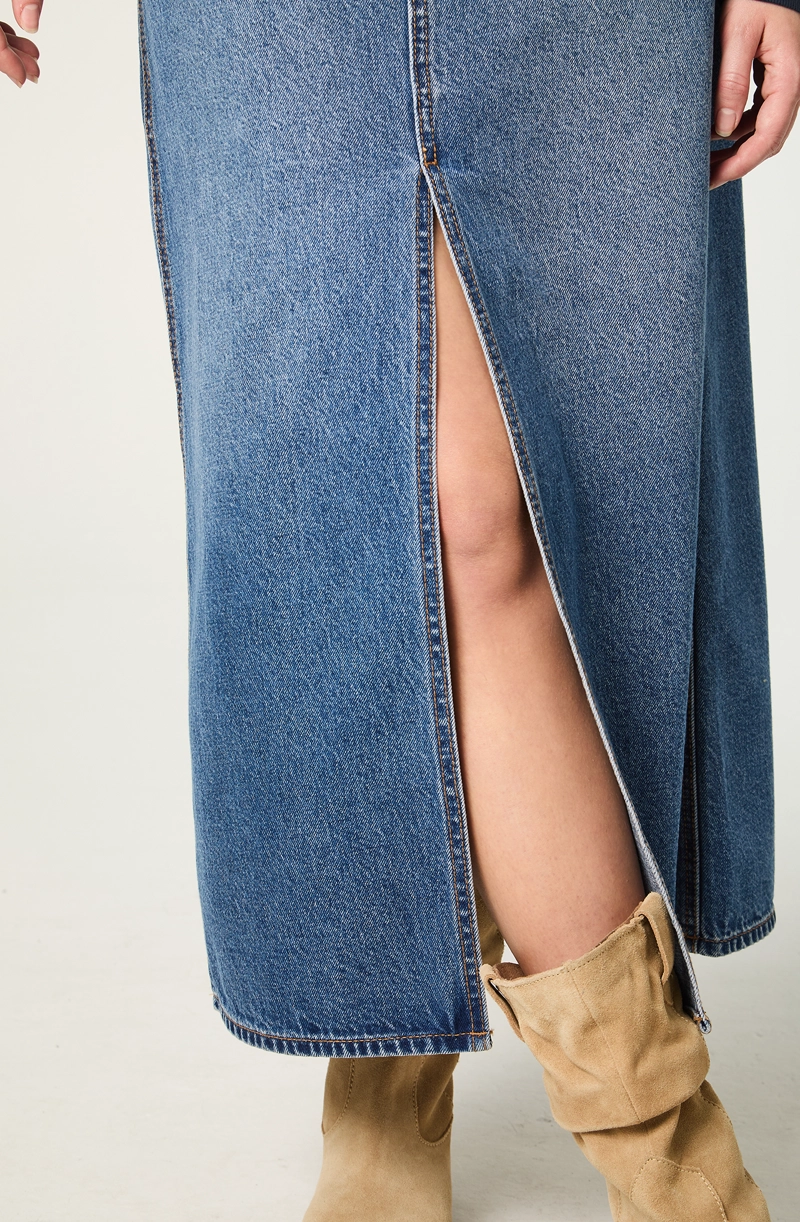 FALDA MUJER DENIM MAXI SKIRT REGULAR FIT LONG AZUL - 3
