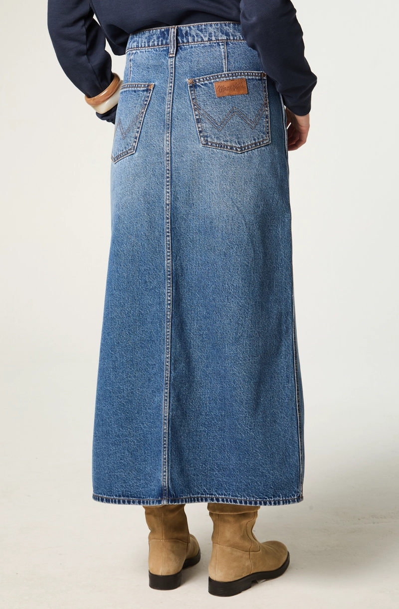 FALDA MUJER DENIM MAXI SKIRT REGULAR FIT LONG AZUL - 4