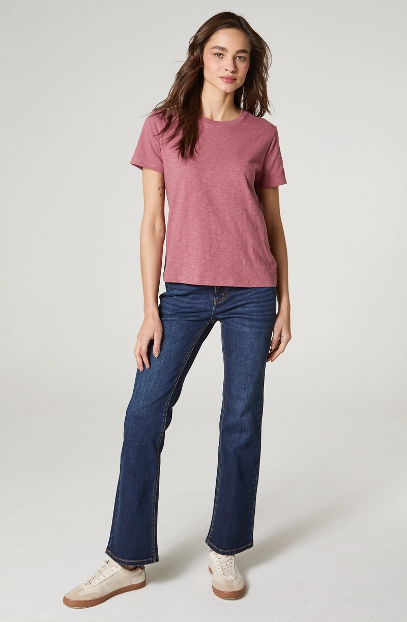 POLERA MUJER MANGA CORTA SLUB REGULAR  FIT BASIC - 1
