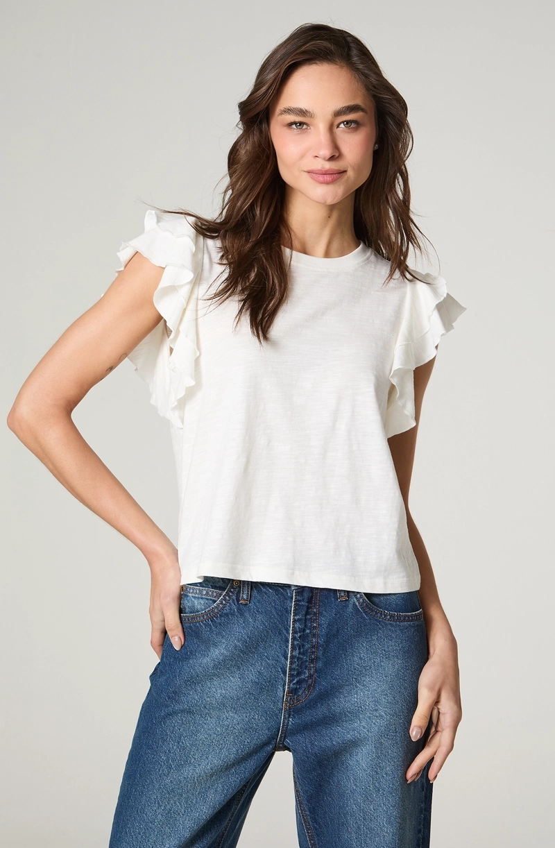 POLERA MUJER MANGA CORTA CON VUELOS REGULAR  FIT VUELOS EN MANGA - 2