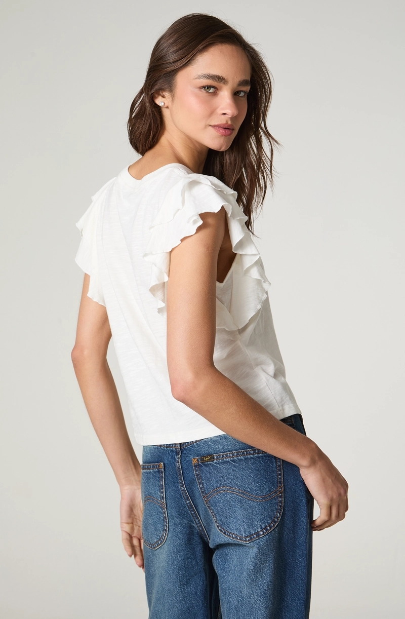POLERA MUJER MANGA CORTA CON VUELOS REGULAR  FIT VUELOS EN MANGA - 4