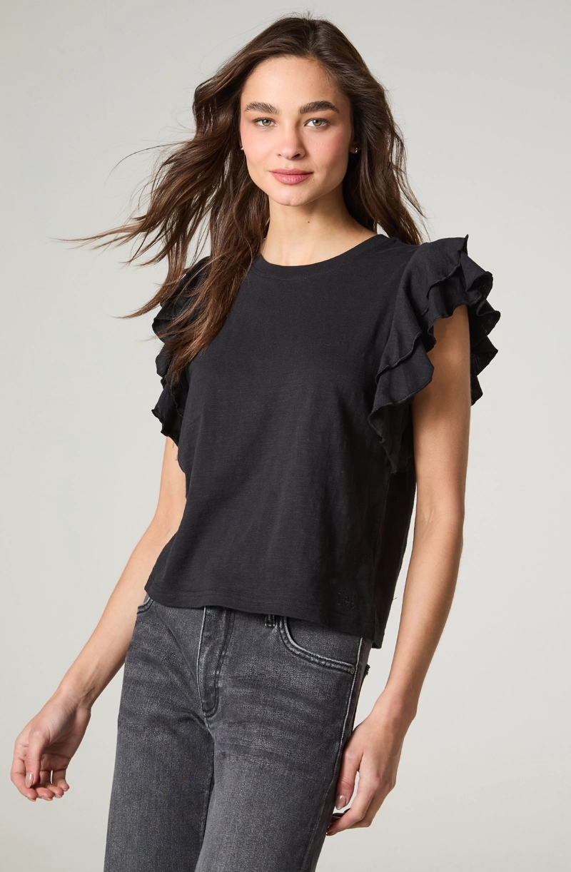 POLERA MUJER MANGA CORTA CON VUELOS REGULAR  FIT VUELOS EN MANGA - 2