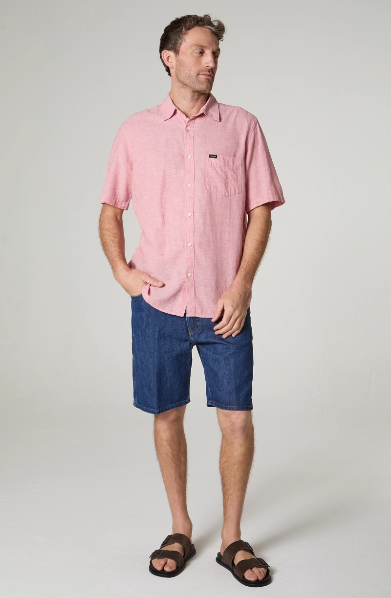 CAMISA HOMBRE MANGA CORTA LINO 1 BOLSILLO REGULAR FIT - 1