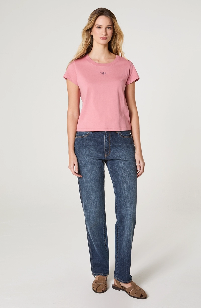 POLERA MUJER CROP MANGA CORTA REGULAR FIT 100% COTTON - 1