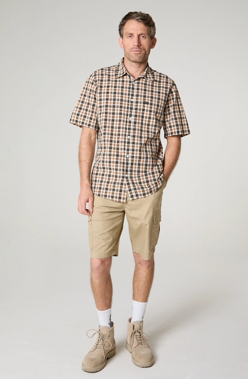CAMISA  MANGA CORTA CON DISEÑO CUADROS 1 BOLSILLO - 1
