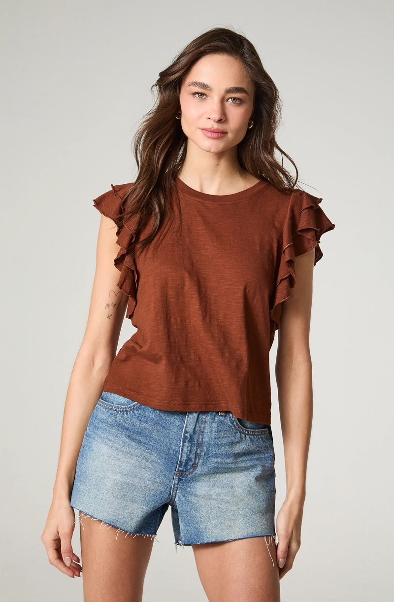 POLERA MUJER MANGA CORTA CON VUELOS REGULAR  FIT VUELOS EN MANGA - 2